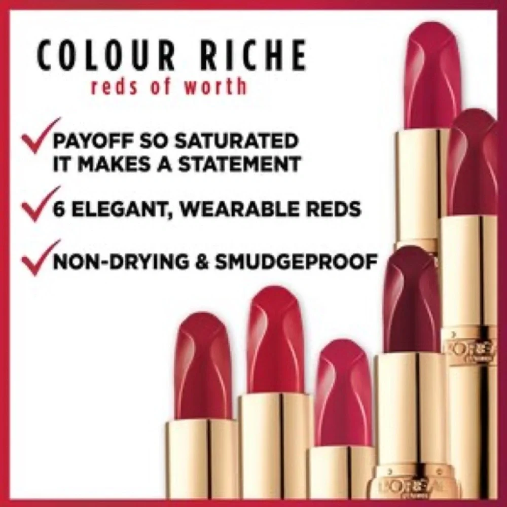 L'Oreal Paris Colour Riche Reds of Worth Satin Lipstick, 189 Ambitious Red - New